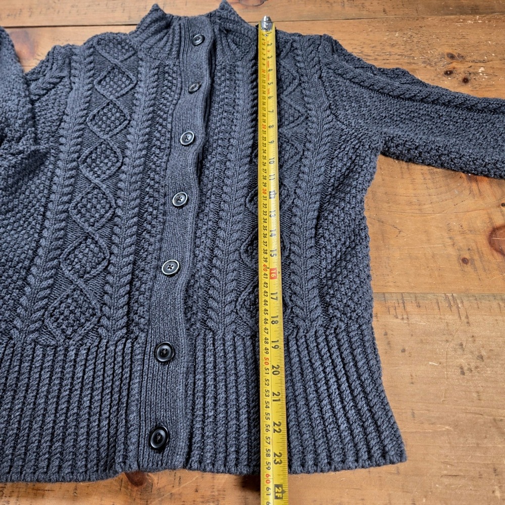 LL Bean Signature Women Gray Cotton Cable Knit Mock Neck Cardigan Sweater M - Picture 6 of 8